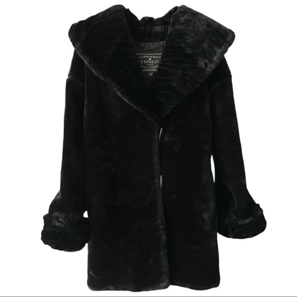 Vintage Express Black Faux Fur Winter Coat Small